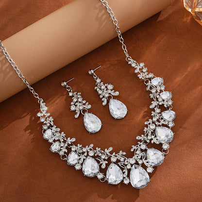 2 Pieces White Jewelry Set For Women Featuring Gem Pattern And Alloy Material With Gem Inlay