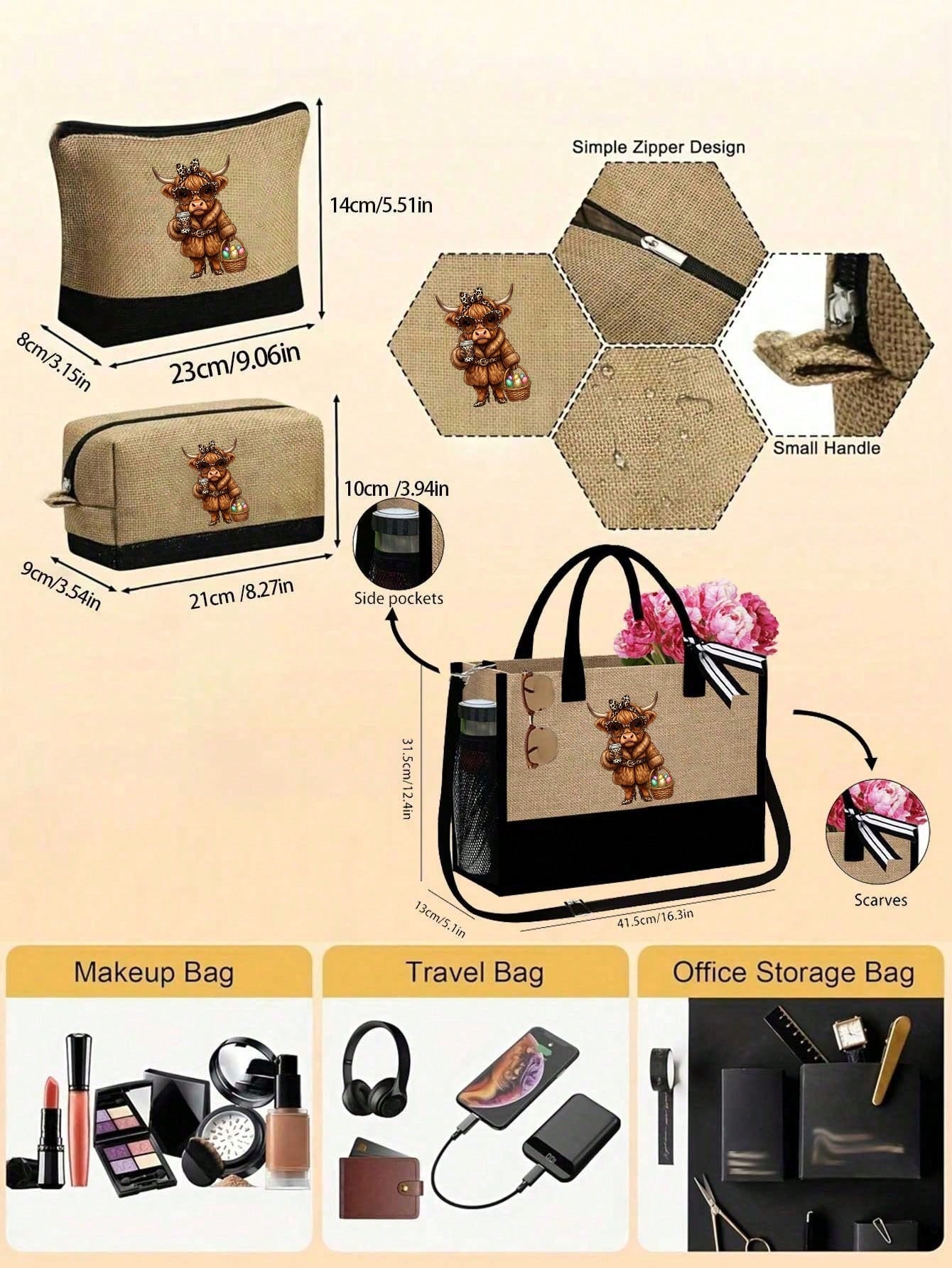 Unisex Polyester Shoulder Bag With Double Handle Featuring Printing, Portable Design For All Seasons