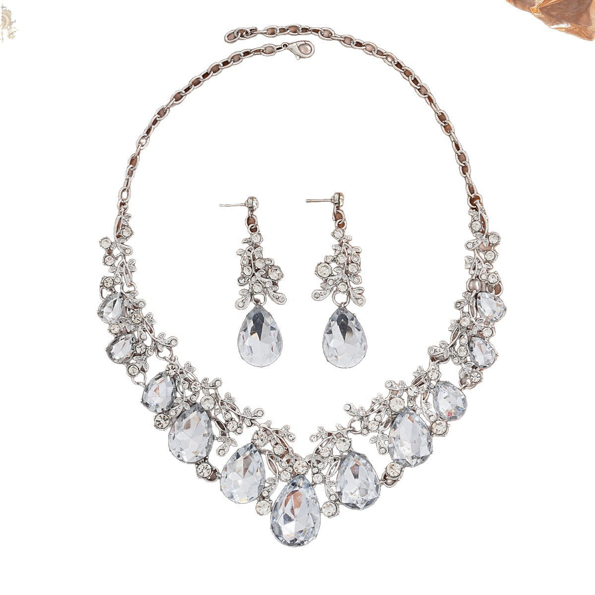 2 Pieces White Jewelry Set For Women Featuring Gem Pattern And Alloy Material With Gem Inlay