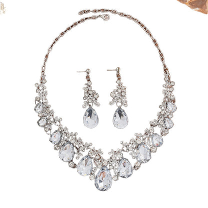 2 Pieces White Jewelry Set For Women Featuring Gem Pattern And Alloy Material With Gem Inlay