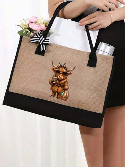Unisex Polyester Shoulder Bag With Double Handle Featuring Printing, Portable Design For All Seasons