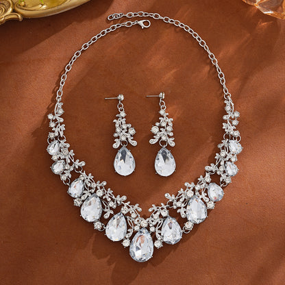 2 Pieces White Jewelry Set For Women Featuring Gem Pattern And Alloy Material With Gem Inlay