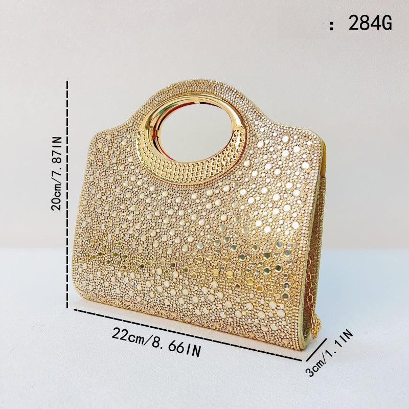 Women’s Shell Clutch Bag In PU Leather With Rhinestones And Chain Strap, Elegant Evening Bag