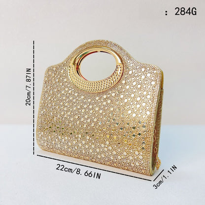 Women’s Shell Clutch Bag In PU Leather With Rhinestones And Chain Strap, Elegant Evening Bag