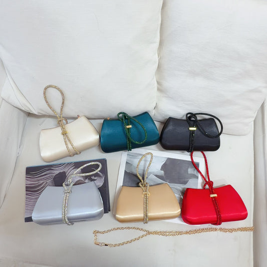 Square Polyester Evening Bag For Women With Rhinestones And Chain Strap