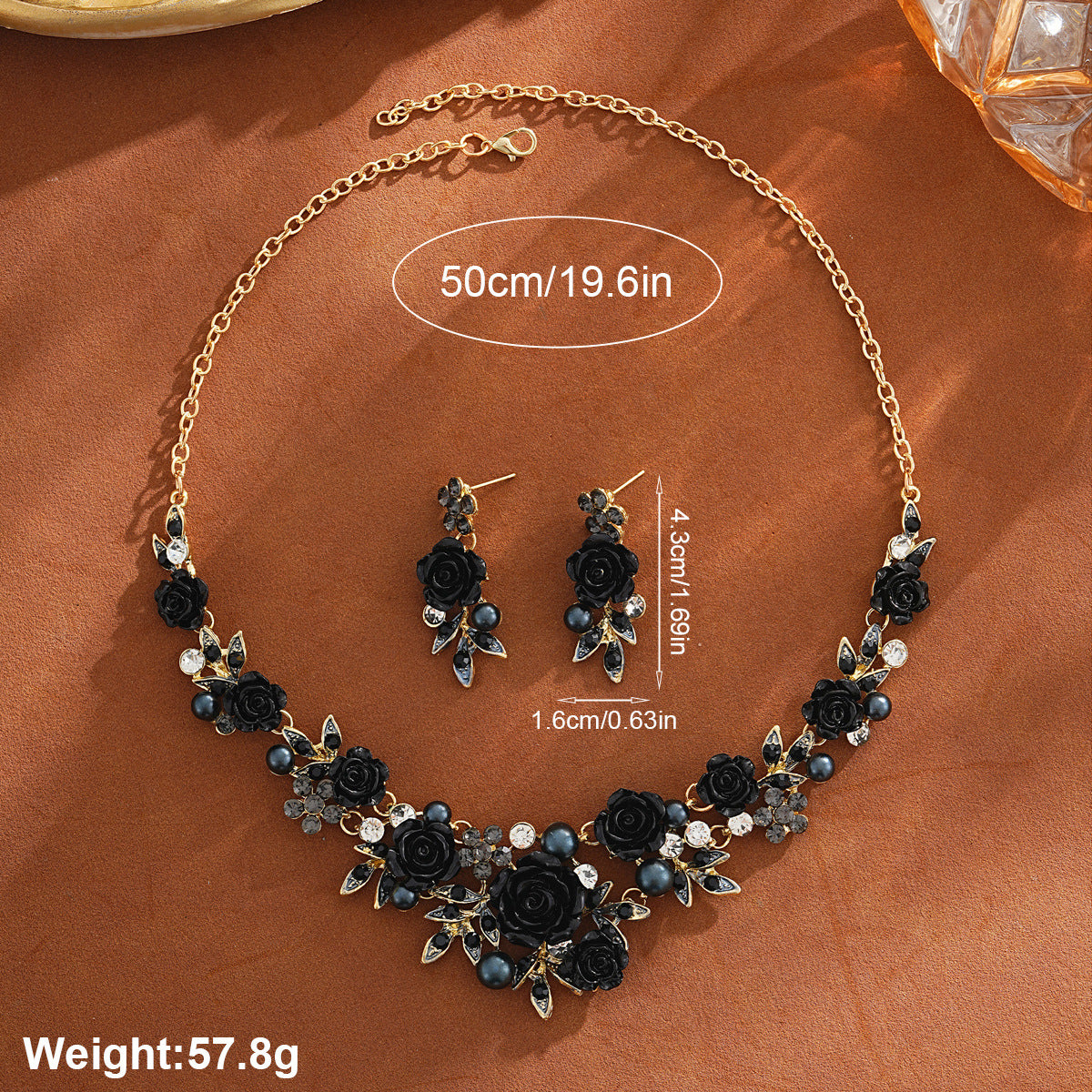 2 Pieces Set Sweet Flowers Necklace For Women Featuring Rhinestones And Alloy Material Jewelry Set