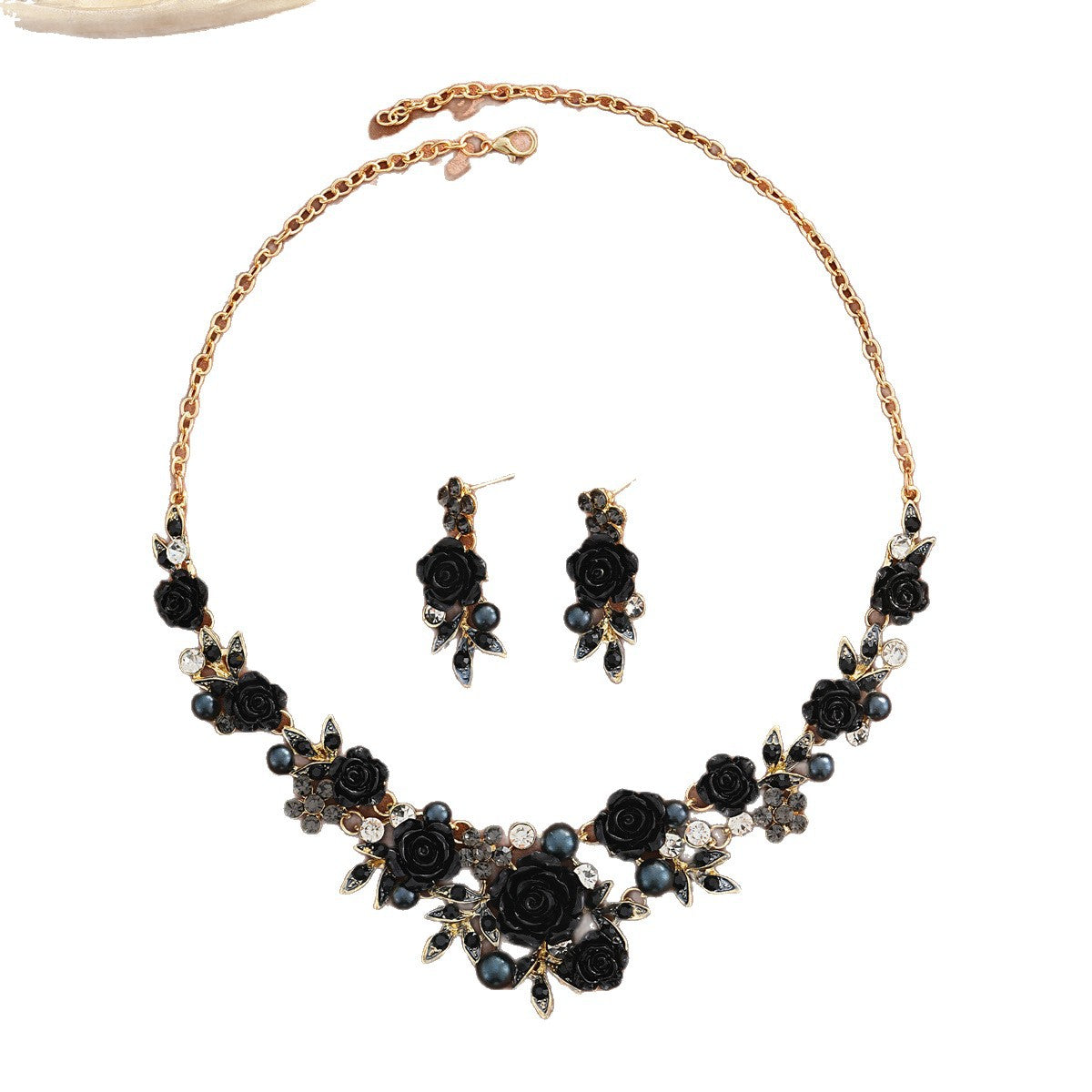 2 Pieces Set Sweet Flowers Necklace For Women Featuring Rhinestones And Alloy Material Jewelry Set