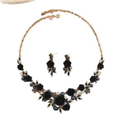2 Pieces Set Sweet Flowers Necklace For Women Featuring Rhinestones And Alloy Material Jewelry Set