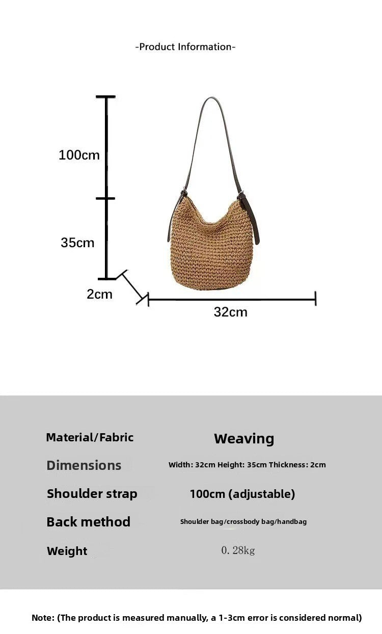 Oval Straw Shoulder Bag For Women Featuring Braid Design With Single Shoulder Strap, Portable And Stylish