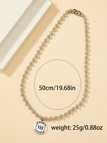 Bohemian Three-dimensional Letter Pendant Necklace In White K Plated Zinc Alloy With Beaded Chain For Unisex
