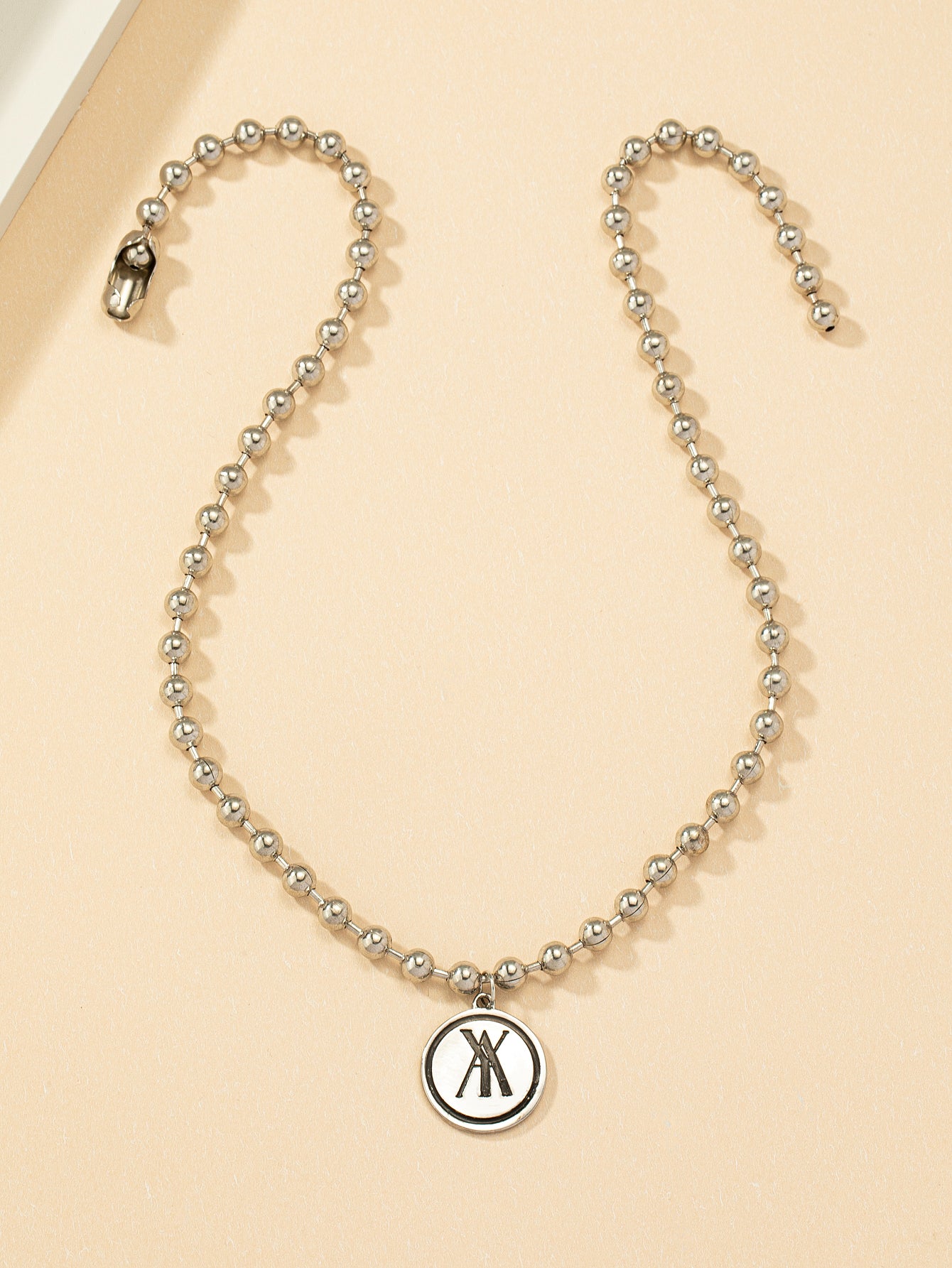 Bohemian Three-dimensional Letter Pendant Necklace In White K Plated Zinc Alloy With Beaded Chain For Unisex