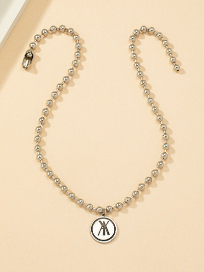 Bohemian Three-dimensional Letter Pendant Necklace In White K Plated Zinc Alloy With Beaded Chain For Unisex