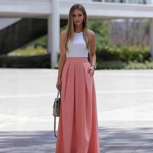 Business Style Oversized Human Pattern Skirt In Polyester With Folds For Spring