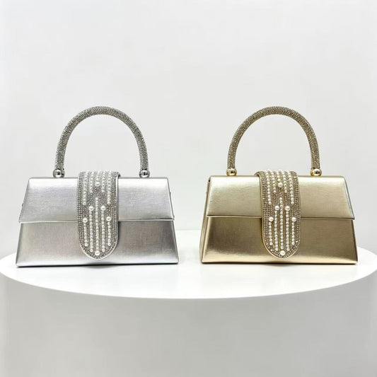 Square PU Leather Evening Bag For Women With Pearl Fashion Element And Top Handle