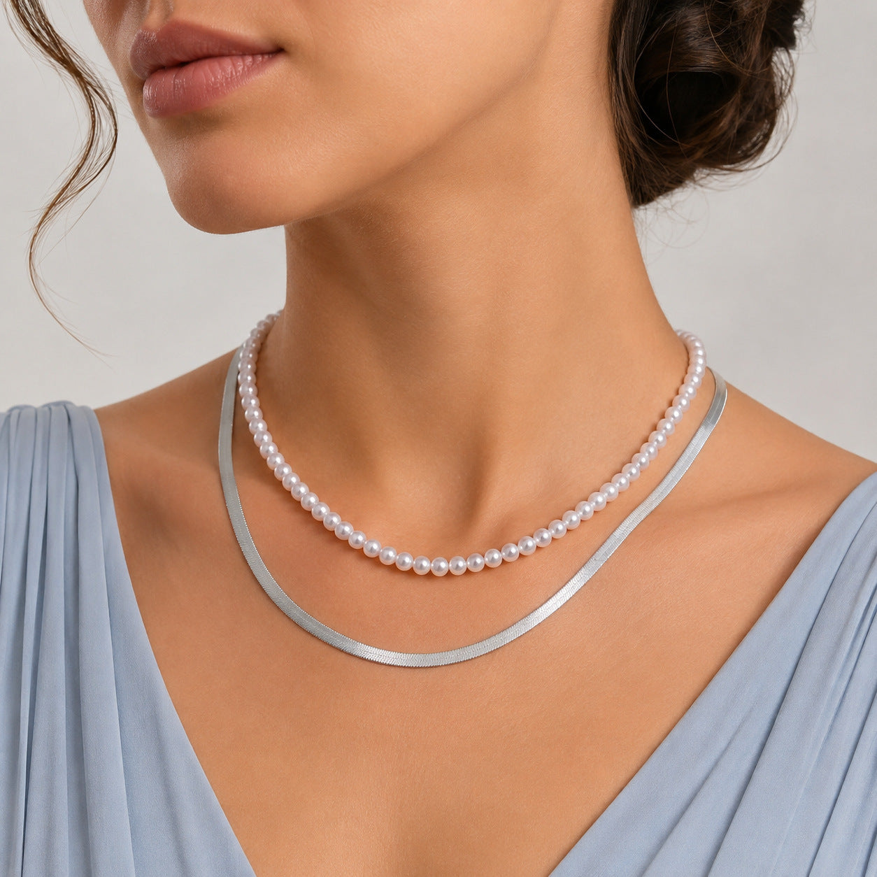 Sweet Double Layer Pearl Necklace For Women With Gold Beading, Zinc Alloy And Imitation Pearl Inlay