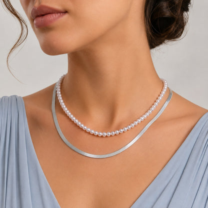 Sweet Double Layer Pearl Necklace For Women With Gold Beading, Zinc Alloy And Imitation Pearl Inlay