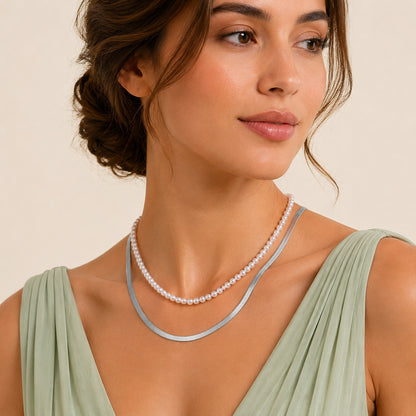 Sweet Double Layer Pearl Necklace For Women With Gold Beading, Zinc Alloy And Imitation Pearl Inlay