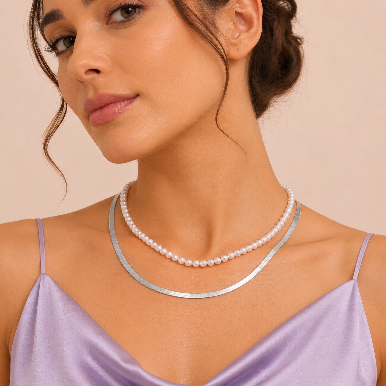Sweet Double Layer Pearl Necklace For Women With Gold Beading, Zinc Alloy And Imitation Pearl Inlay