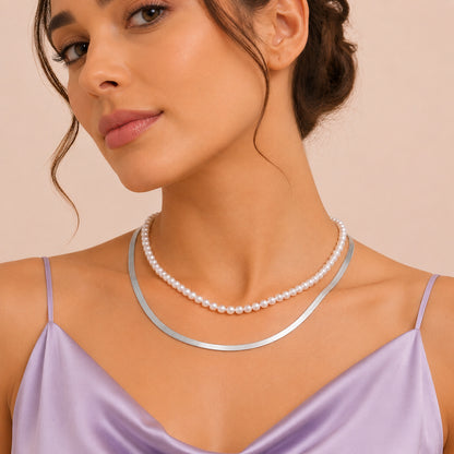 Sweet Double Layer Pearl Necklace For Women With Gold Beading, Zinc Alloy And Imitation Pearl Inlay