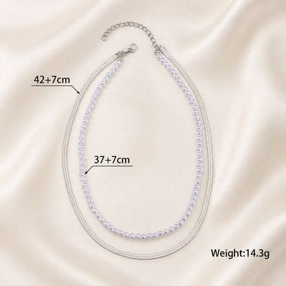 Sweet Double Layer Pearl Necklace For Women With Gold Beading, Zinc Alloy And Imitation Pearl Inlay