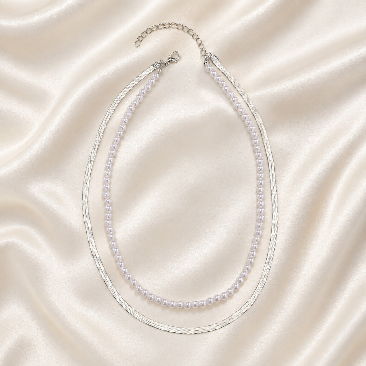 Sweet Double Layer Pearl Necklace For Women With Gold Beading, Zinc Alloy And Imitation Pearl Inlay