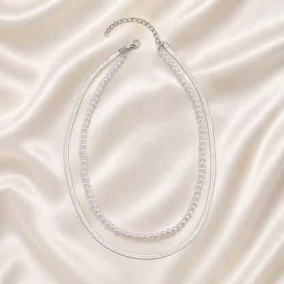Sweet Double Layer Pearl Necklace For Women With Gold Beading, Zinc Alloy And Imitation Pearl Inlay