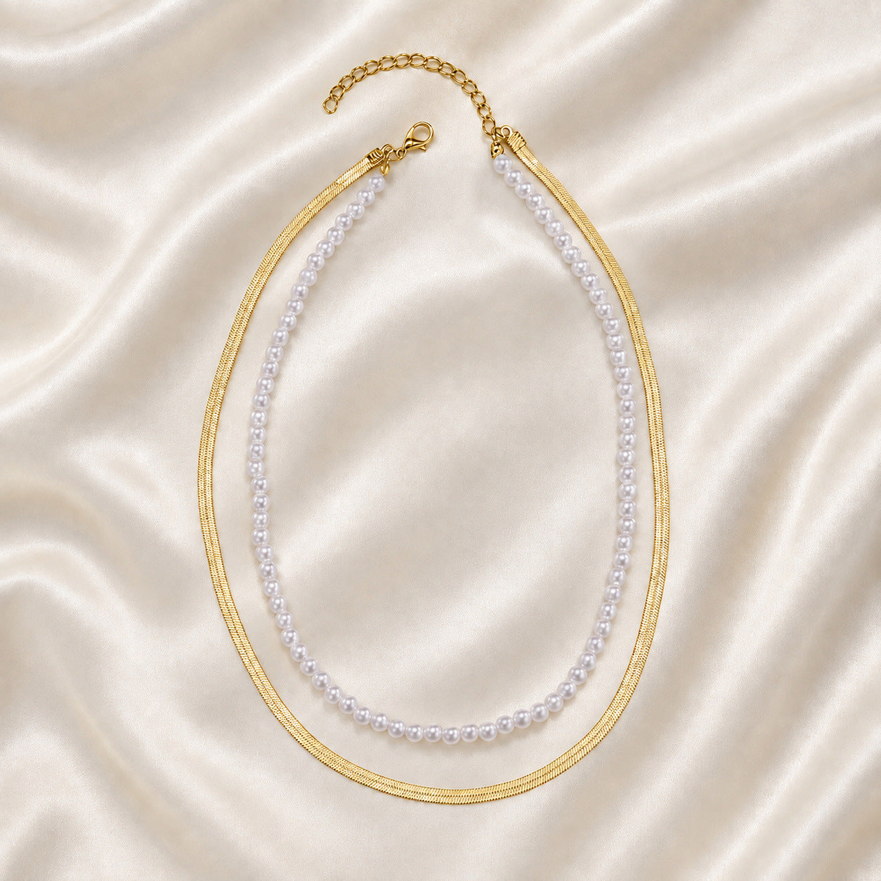 Sweet Double Layer Pearl Necklace For Women With Gold Beading, Zinc Alloy And Imitation Pearl Inlay