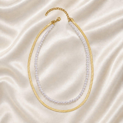 Sweet Double Layer Pearl Necklace For Women With Gold Beading, Zinc Alloy And Imitation Pearl Inlay