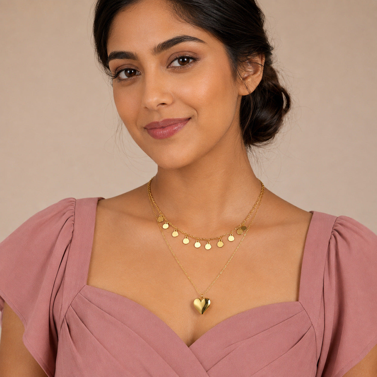Sweet Heart Shape Necklace For Women In Gold Featuring KC Golden Plated Zinc Alloy With Imitation Pearl Inlay