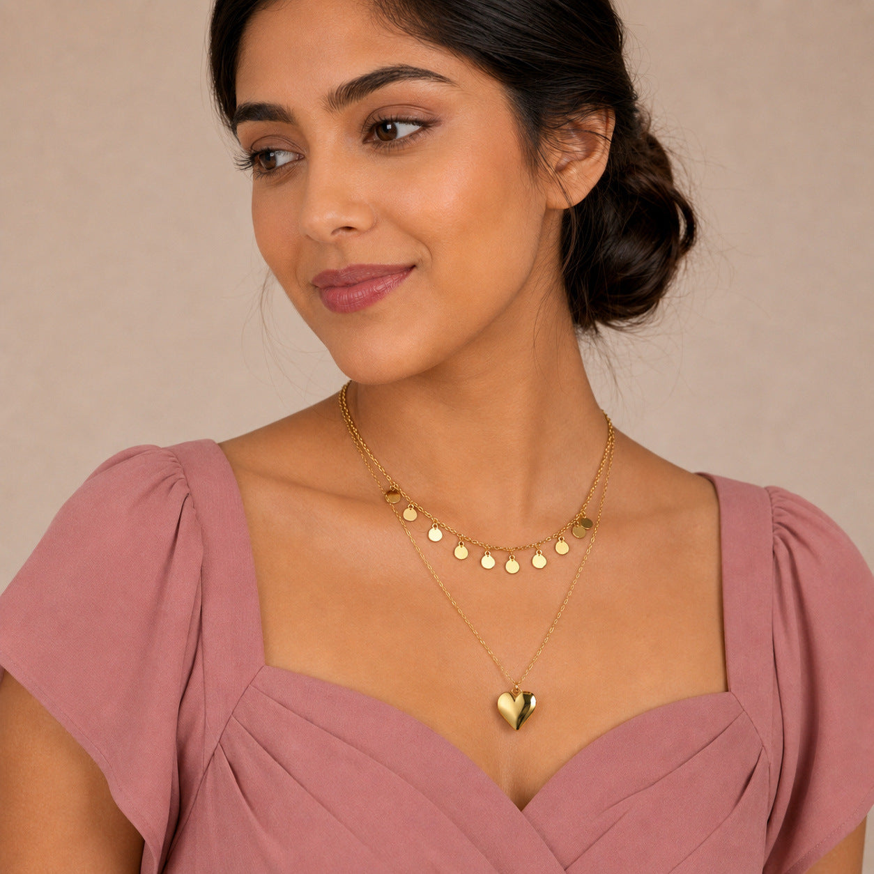 Sweet Heart Shape Necklace For Women In Gold Featuring KC Golden Plated Zinc Alloy With Imitation Pearl Inlay