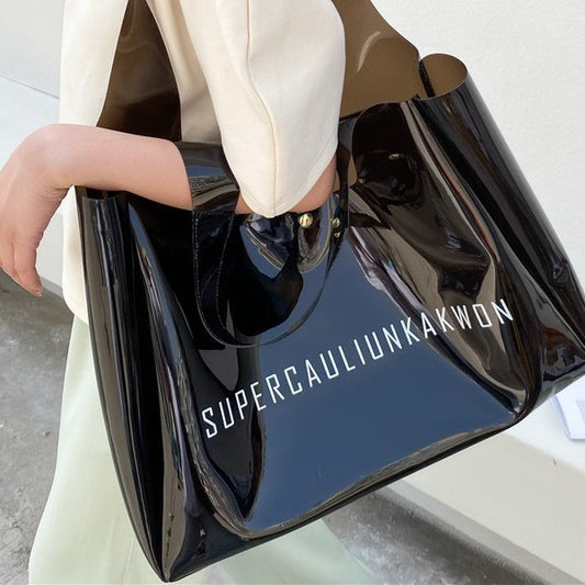 Transparent PVC Square Letter Pattern Tote Bag With Single Shoulder Strap For Spring And Summer