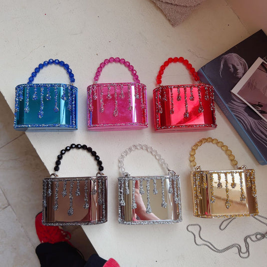 Solid Color Cylindrical Acrylic Handbag For Women With Chain Strap
