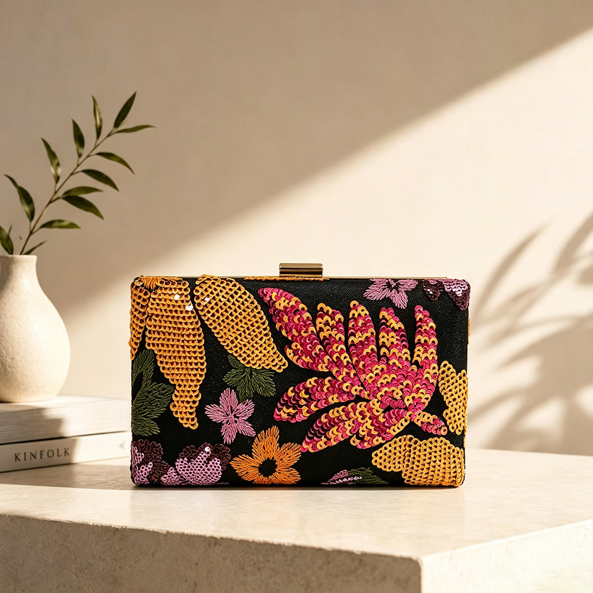 Women’s Square Sequins Clutch Bag With Top Handle, Polyester Evening Bag Featuring Shiny Sequins