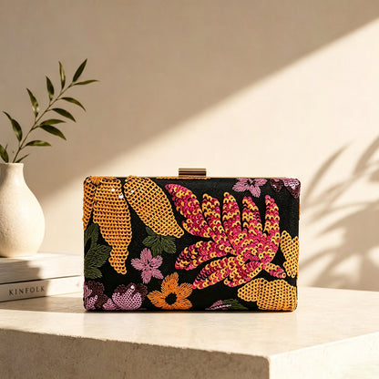 Women’s Square Sequins Clutch Bag With Top Handle, Polyester Evening Bag Featuring Shiny Sequins