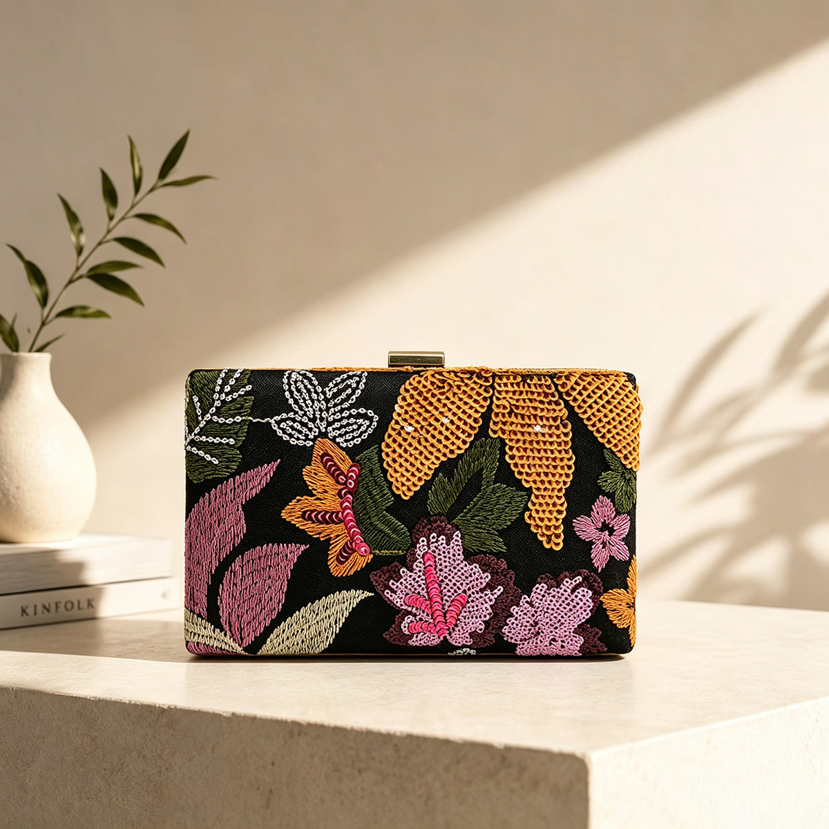 Women’s Square Sequins Clutch Bag With Top Handle, Polyester Evening Bag Featuring Shiny Sequins