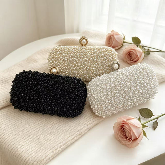 Square Solid Color Acrylic Evening Bag For Women, Featuring Pearl Accent And Top Handle Design