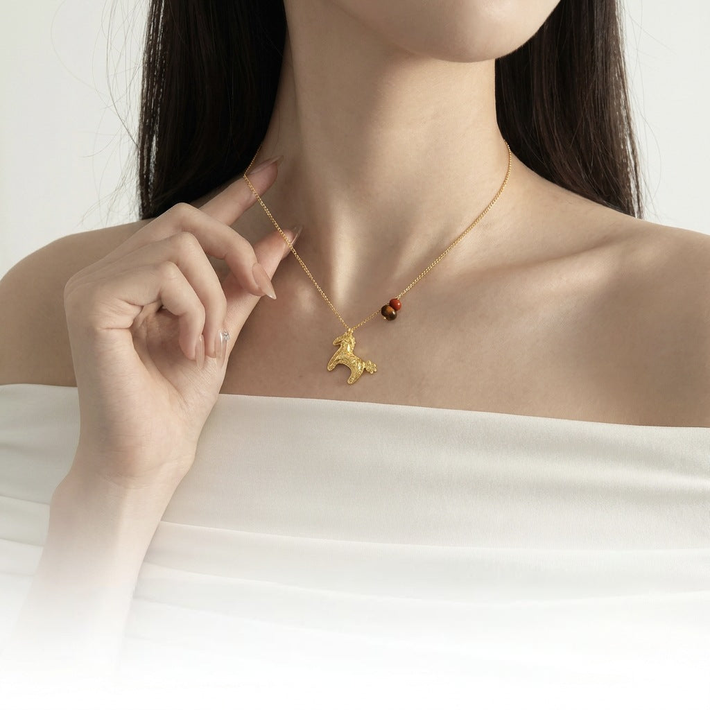Handmade Horse Necklace For Women In Simple Style, Brass Material With KC Golden Electroplated Finish And Handmade Chain