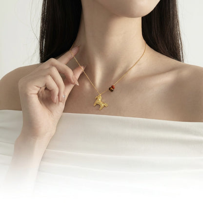Handmade Horse Necklace For Women In Simple Style, Brass Material With KC Golden Electroplated Finish And Handmade Chain