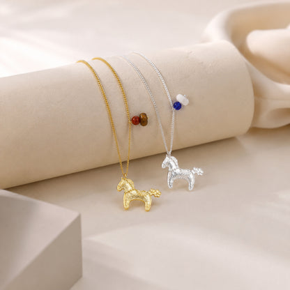 Handmade Horse Necklace For Women In Simple Style, Brass Material With KC Golden Electroplated Finish And Handmade Chain