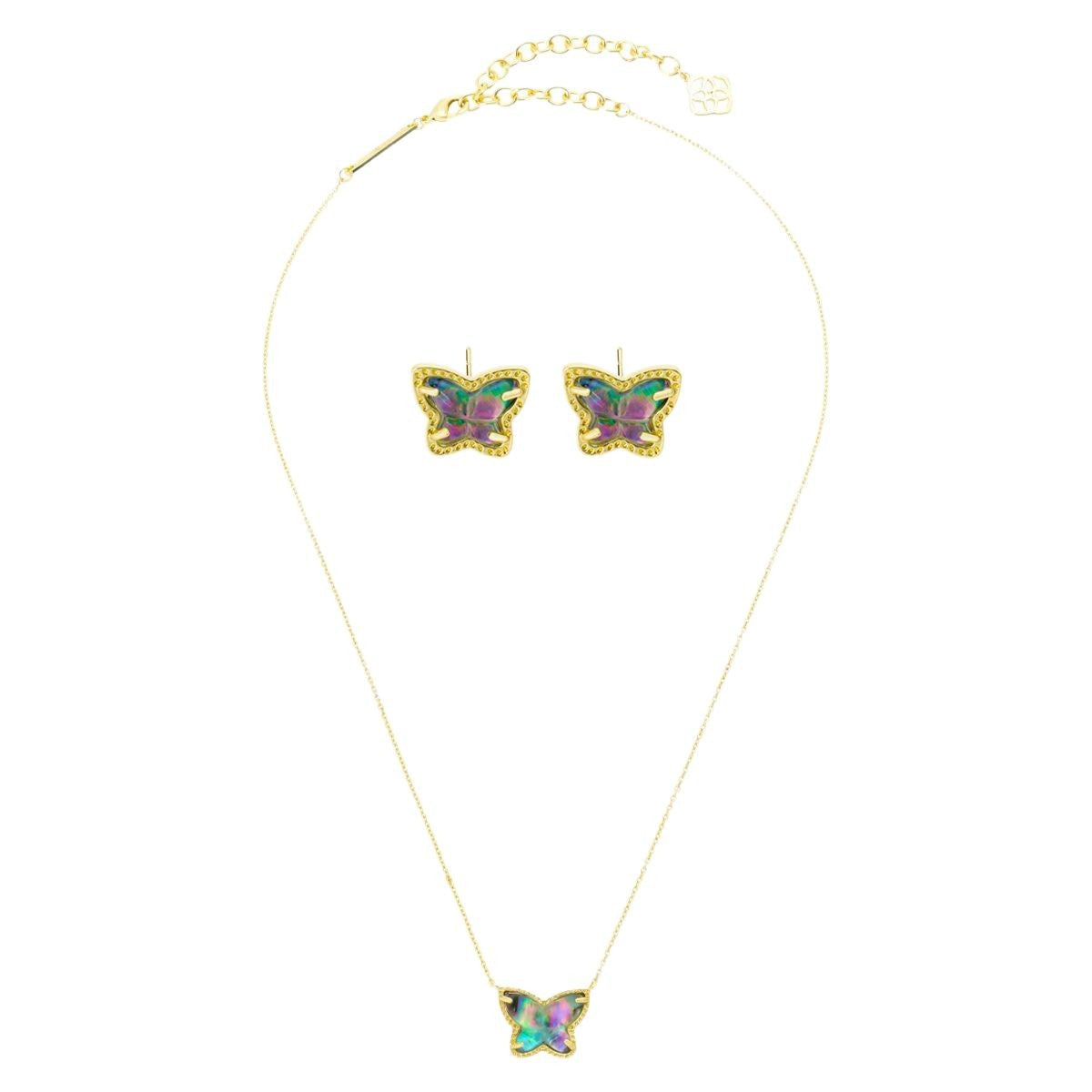 Cute Handmade Butterfly Necklace For Women In Copper With KC Golden Plated Finish And Glass Inlay, Featuring Slider Chain