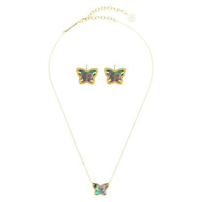 Cute Handmade Butterfly Necklace For Women In Copper With KC Golden Plated Finish And Glass Inlay, Featuring Slider Chain