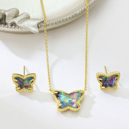 Cute Handmade Butterfly Necklace For Women In Copper With KC Golden Plated Finish And Glass Inlay, Featuring Slider Chain