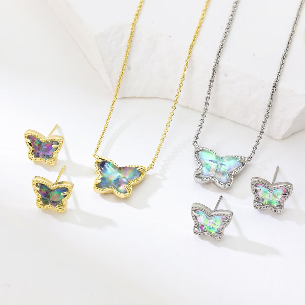 Cute Handmade Butterfly Necklace For Women In Copper With KC Golden Plated Finish And Glass Inlay, Featuring Slider Chain