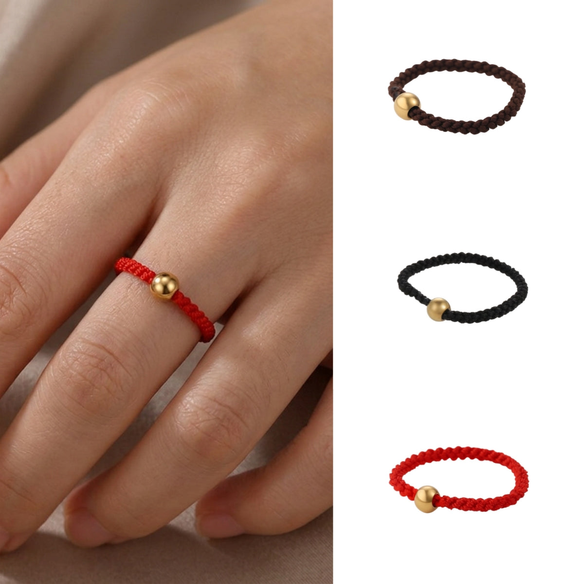 Geometric Rope Ring For Women Casual Style 14K Gold Plated With 0.03µm Thickness, 1 Piece