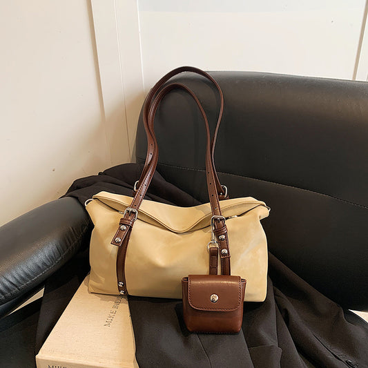 Women’s Square PU Leather Underarm Bag With Sewing Thread Detail, Top Handle, Perfect For Winter