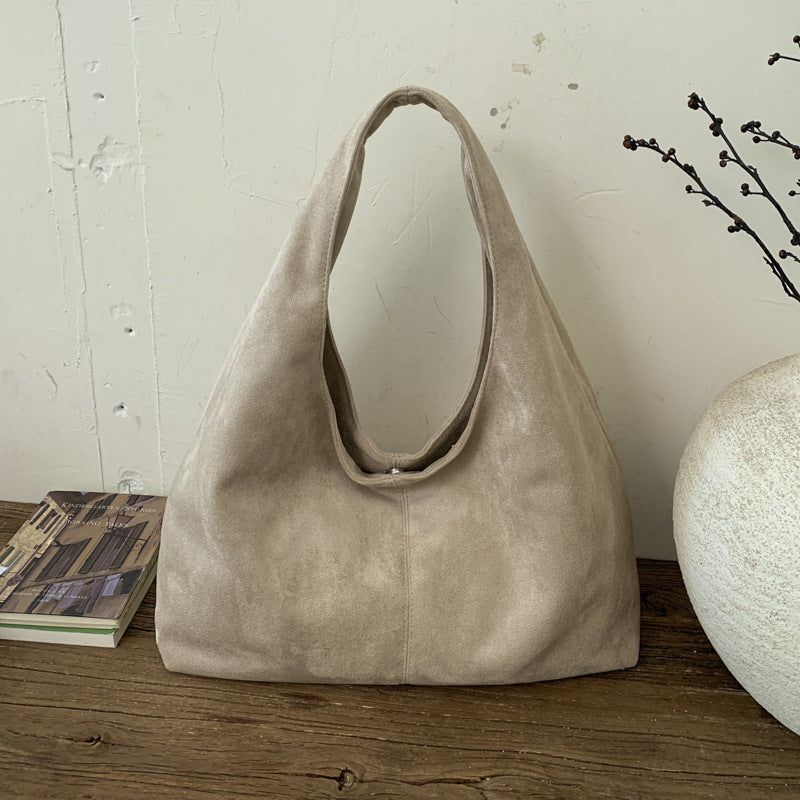 Solid Color PU Leather Bucket Underarm Bag For Women With Sewing Thread Detail, Perfect For Winter