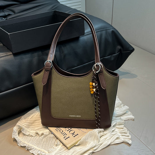 Square PU Leather Tote Bag For Women In Solid Color, Featuring Sewing Thread Detail, Ideal For Autumn