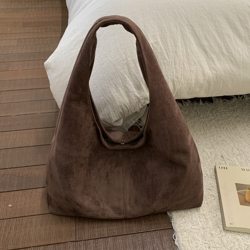 Solid Color PU Leather Bucket Underarm Bag For Women With Sewing Thread Detail, Perfect For Winter