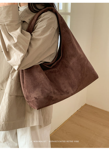 Solid Color PU Leather Bucket Underarm Bag For Women With Sewing Thread Detail, Perfect For Winter