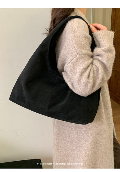 Solid Color PU Leather Bucket Underarm Bag For Women With Sewing Thread Detail, Perfect For Winter